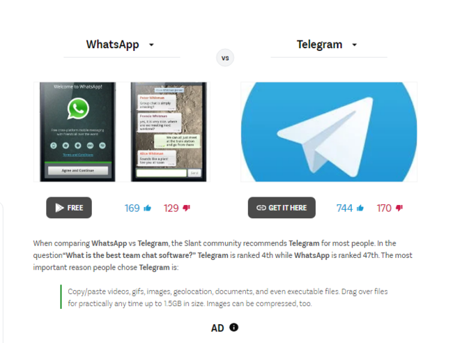 Telegram-ın Whatsapp-dan 20 ÜSTÜNLÜYÜ