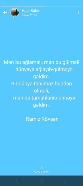 "Mənim misralarımla vidalaşmağından çox təsirləndim"