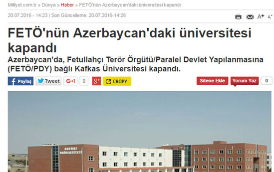 "Gülənin Azərbaycandakı məktəbi bağlandı" - Türkiyə mediası