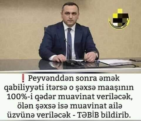 Peyvənddən ölənlərə pul veriləcək? – TƏBİB adından yayılan məlumatı TƏKZİB ETMƏDİ