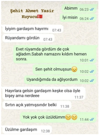 Həlak olan türkiyəli hərbçinin bacısı ilə yazışması ortaya çıxdı: "Yuxuda sənin şəhid olduğunu görmüşəm"