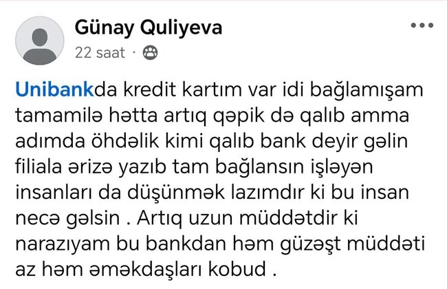 Müştərilər "Unibank"dan imtina edir