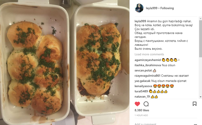 Leyla Əliyeva anasının bişirdiyi yeməklərin FOTOLARINI paylaşdı