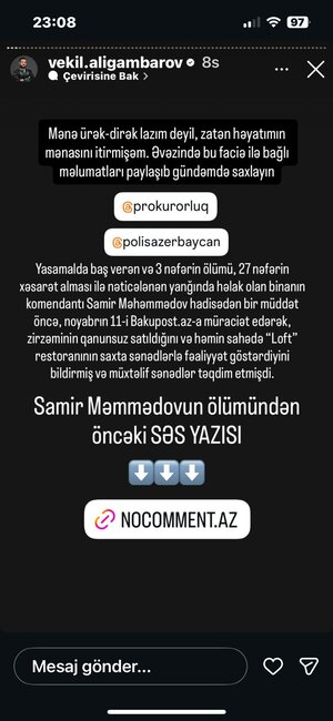 "Mənə ürək-dirək lazım deyil" - Yanğında həlak olan Arzunun atası