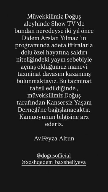 Xoşqədəmlə Doğuş məhkəmədə türkiyəli aparıcını uddu