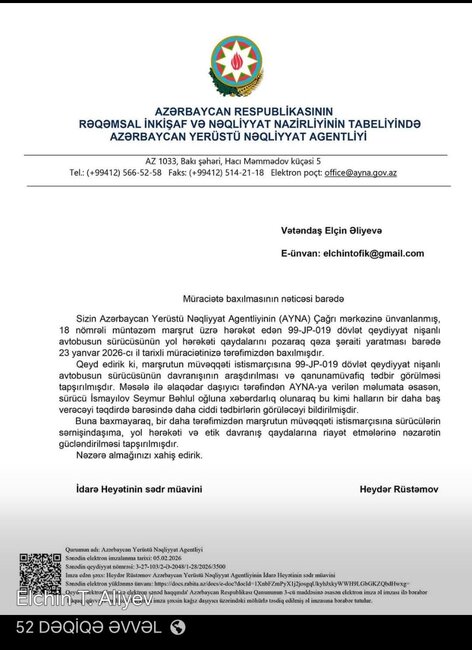 Memar AYNA məmurunun kobud məktubunu paylaşdı…