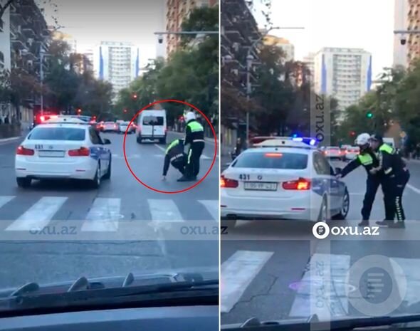 Bakıda yol polisinin avtomobillə vurulmasının ANBAAN GÖRÜNTÜLƏRİ - YENİLƏNİB - VİDEO