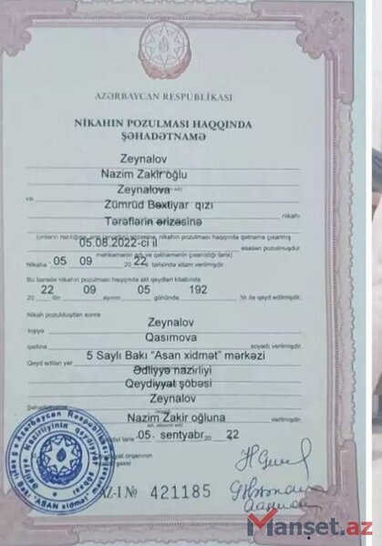 Zümrüd Qasımova boşanır?